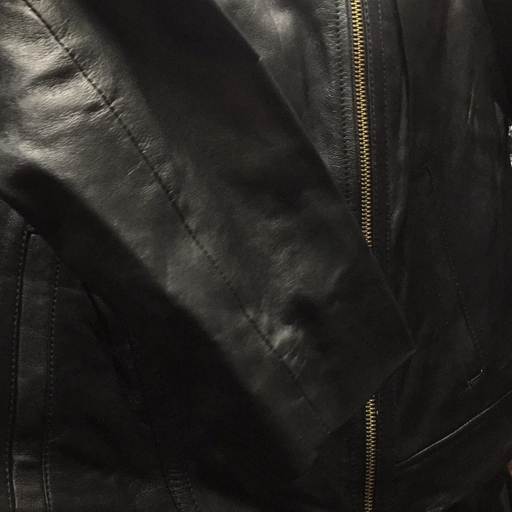Michael Kors Black Leather Moto Jacket/Gold Zipper - Picture 5 of 8
